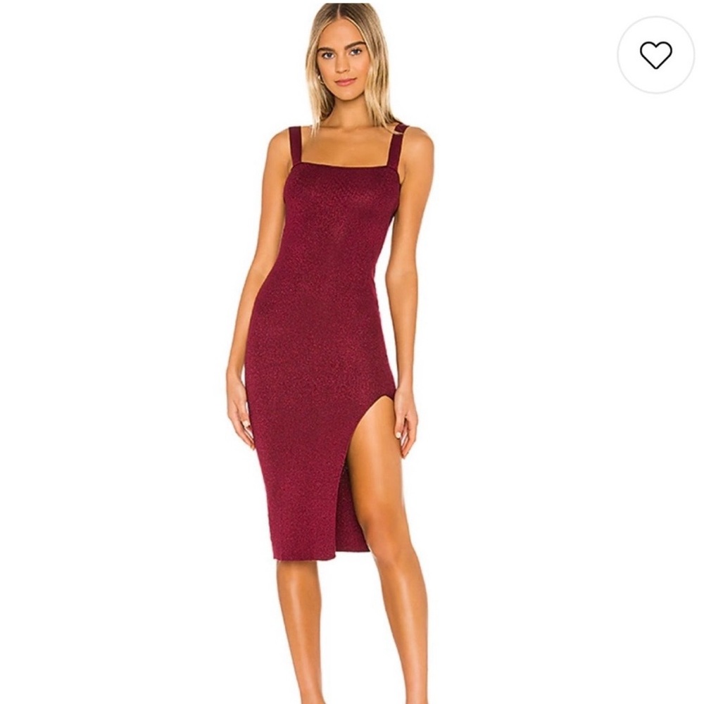 NWT-Revolve Superdown Zoe Square Neck Dress in Metallic Burgundy-Medium